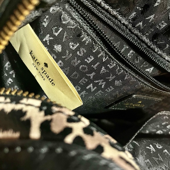 NWOT Kate Spade ♠️ black and animal print 109% cow leather small backpack - Picture 10 of 15